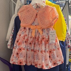 Coral Floral Dress with Lace Bolero
